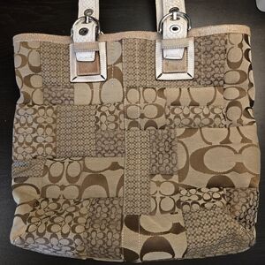 Coach Vintage 10089 Beige Soho Patchwork Signature C w/White Snakeskin Trim Tote